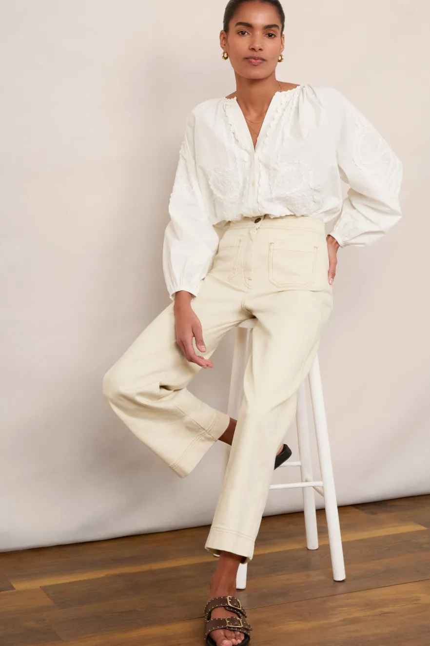 WYSE London Jeans-Allie Flare Cropped Jean - Ecru