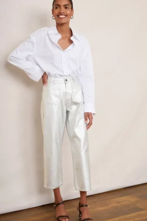 WYSE London Jeans-Allie Flare Cropped Jean - Silver