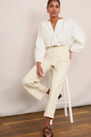 WYSE London Holiday-Allie Flare Cropped Jean - Ecru