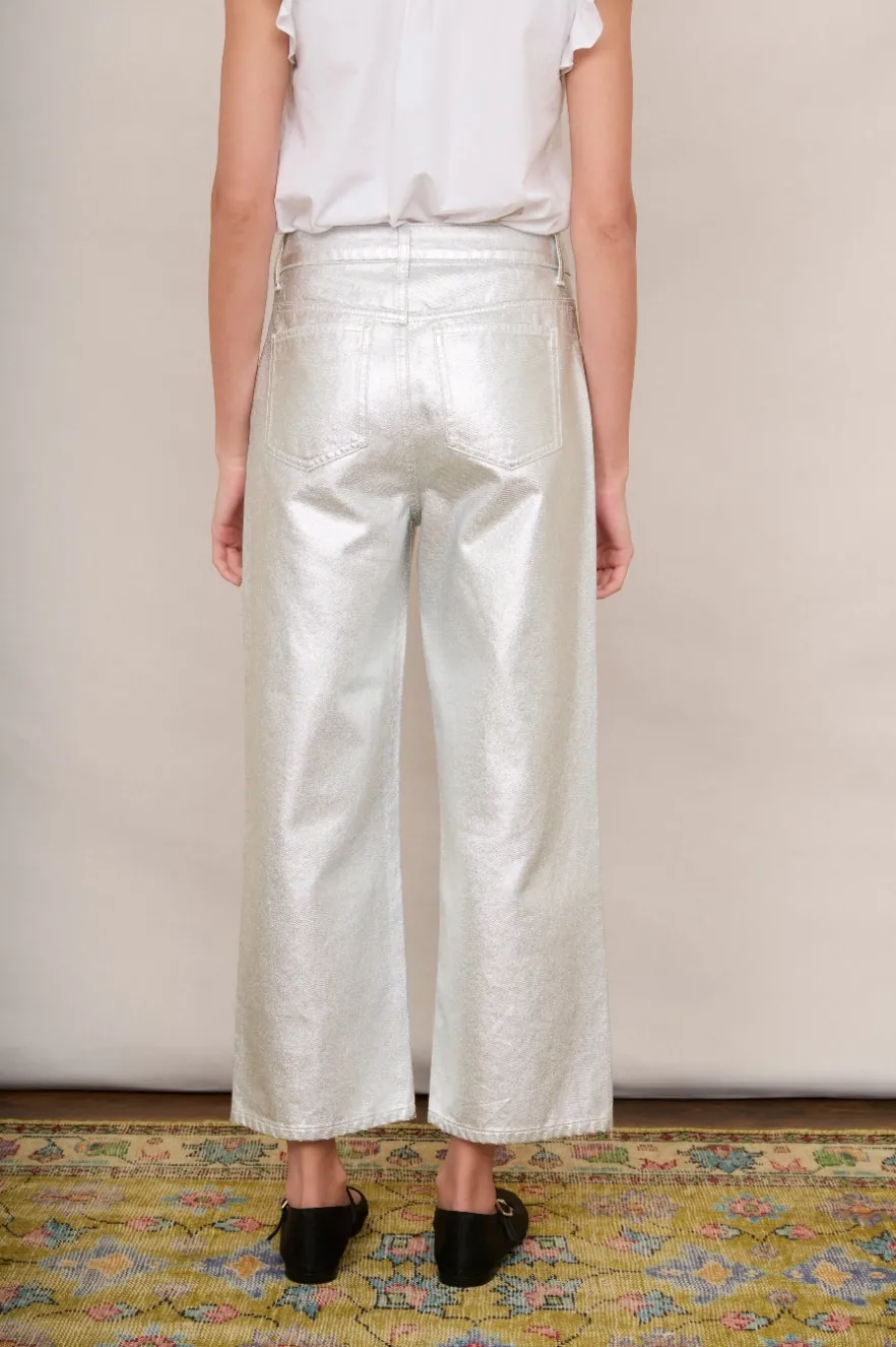WYSE London Jeans-Allie Flare Cropped Jean - Silver