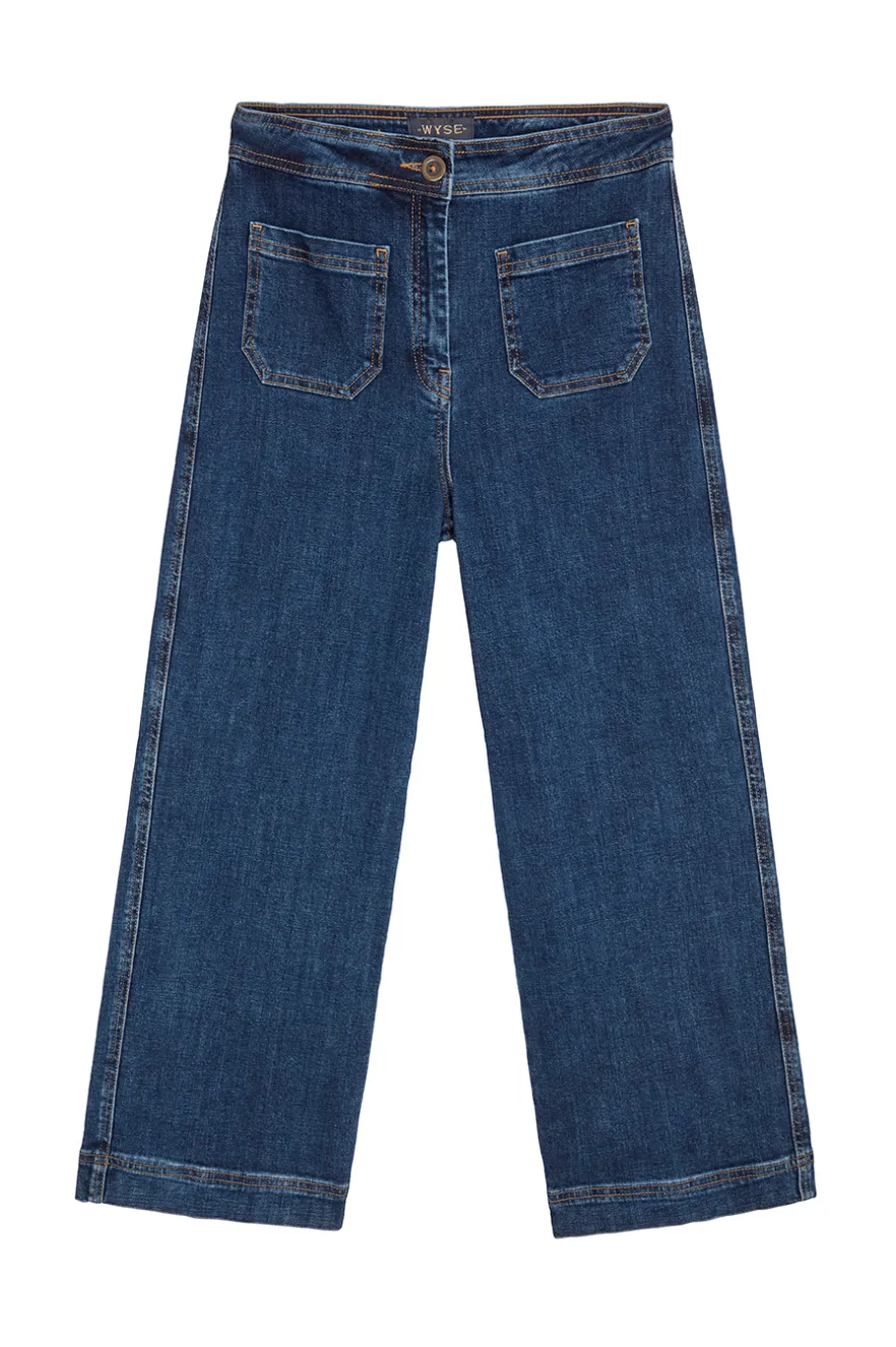 WYSE London Jeans-Allie Flare Cropped Jean - Rinse Wash