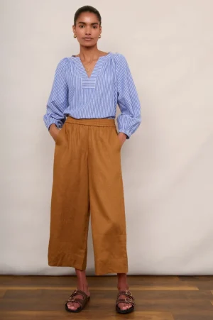 WYSE London Holiday-Alma Cropped Linen Trouser - Tan