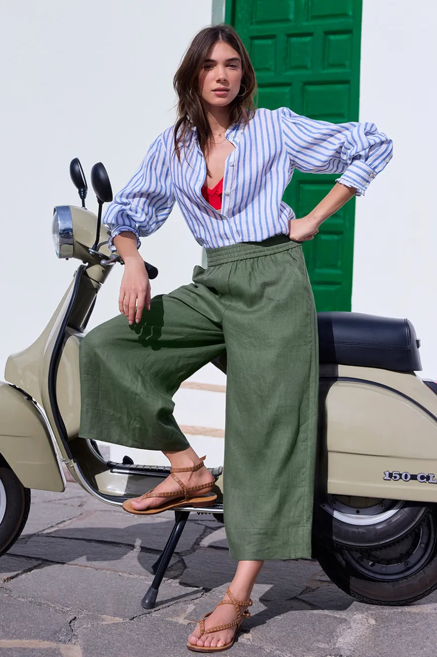 WYSE London Holiday-Alma Cropped Linen Trouser - Khaki