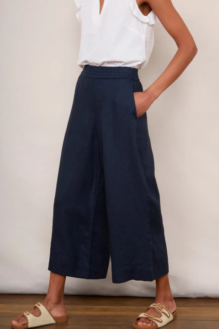 WYSE London Trousers-Alma Cropped Linen Trouser - Midnight