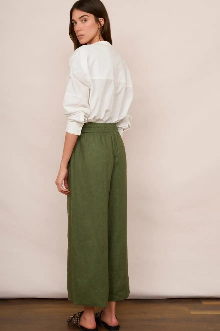 WYSE London Holiday-Alma Cropped Linen Trouser - Khaki