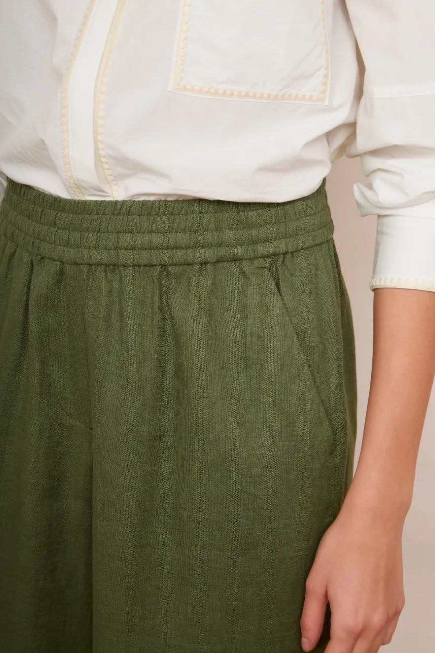 WYSE London Trousers-Alma Cropped Linen Trouser - Khaki