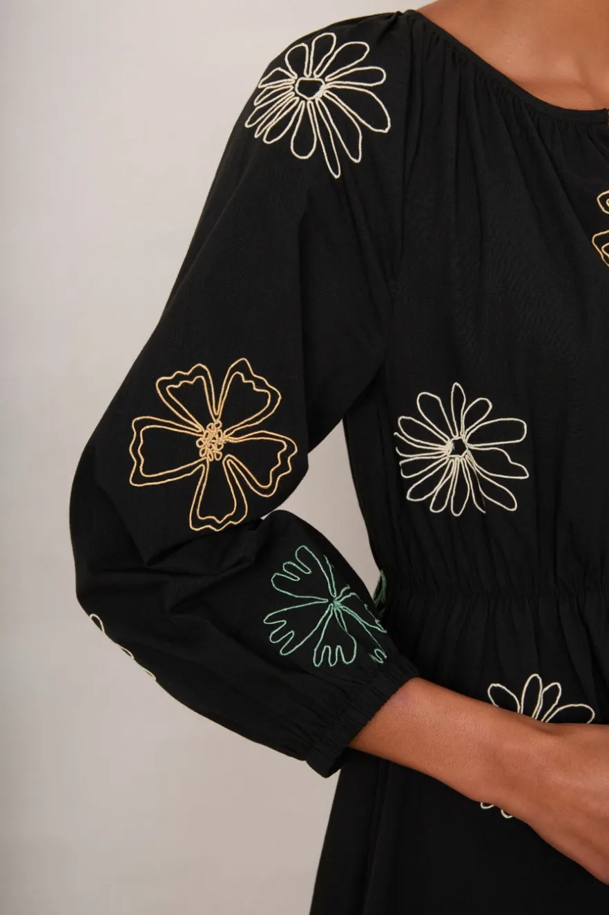 WYSE London Dresses & Jumpsuits-Amber Embroidered Dress - Black