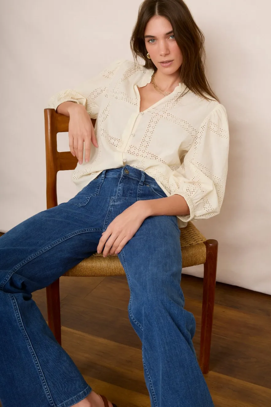 WYSE London Tops-Arielle Broderie Blouse - Ecru