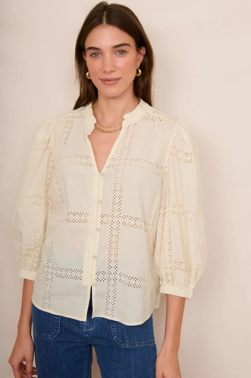WYSE London Tops-Arielle Broderie Blouse - Ecru