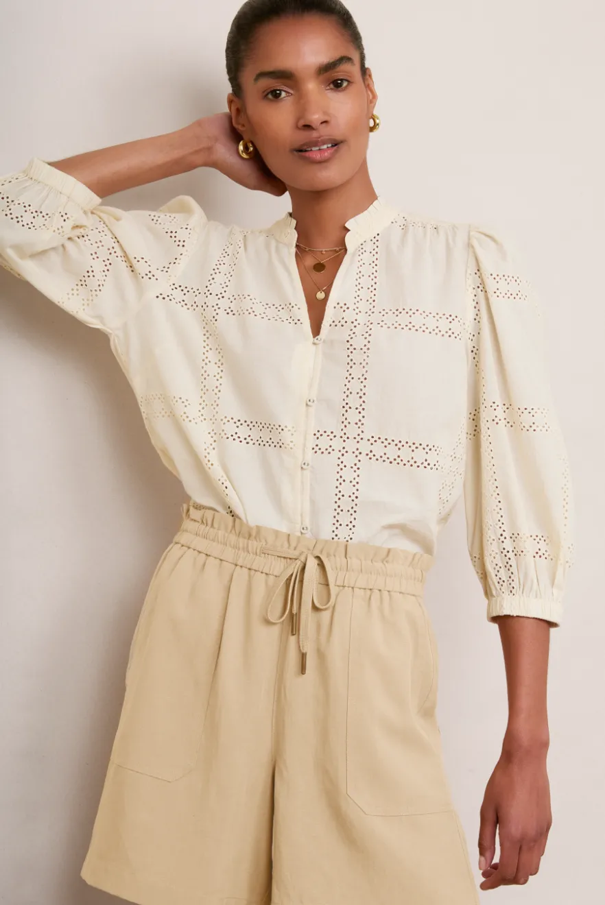WYSE London Tops-Arielle Broderie Blouse - Ecru