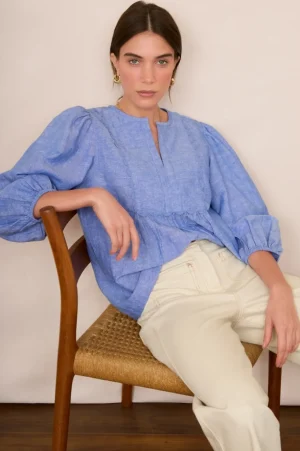 WYSE London Tops-Arlo Blouse - Blue