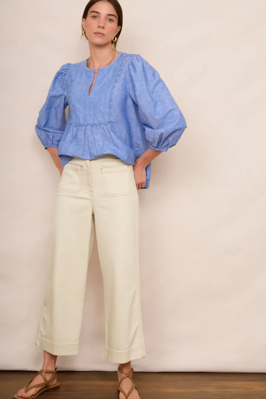 WYSE London Tops-Arlo Blouse - Blue