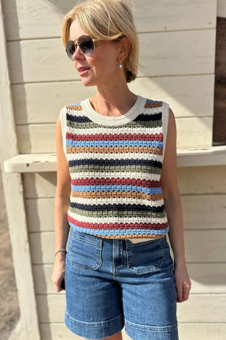 WYSE London Tops-Asa Textured Stripe Tank - Multi