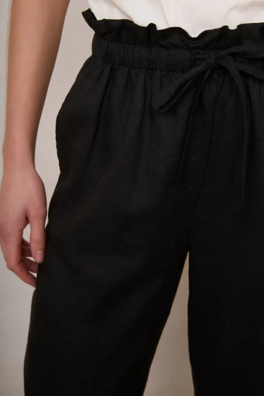 WYSE London Linen-Beth Linen Trouser - Black
