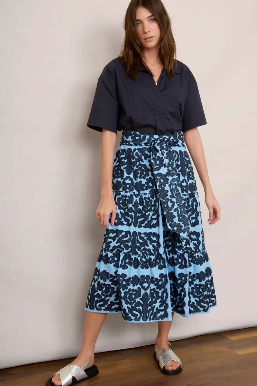 WYSE London Skirts-Brodie Embroidered Skirt - Blue/Midnight