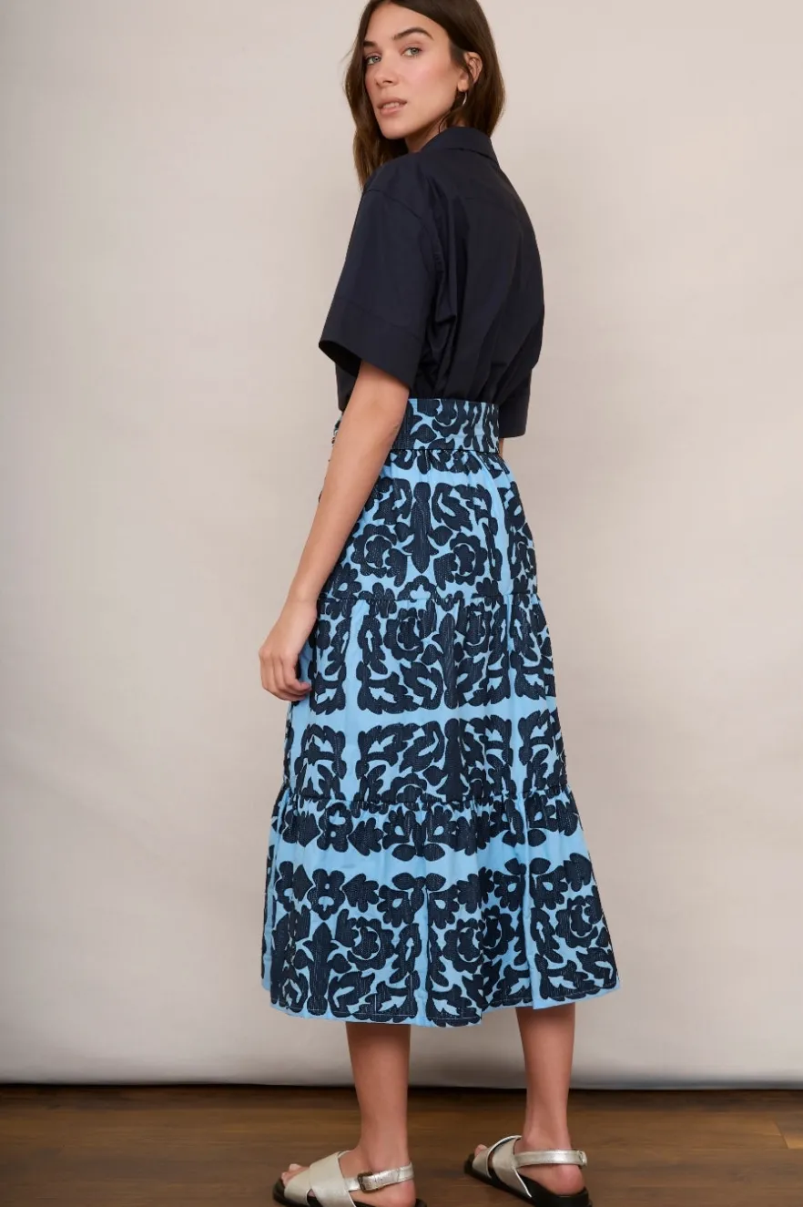 WYSE London Skirts-Brodie Embroidered Skirt - Blue/Midnight