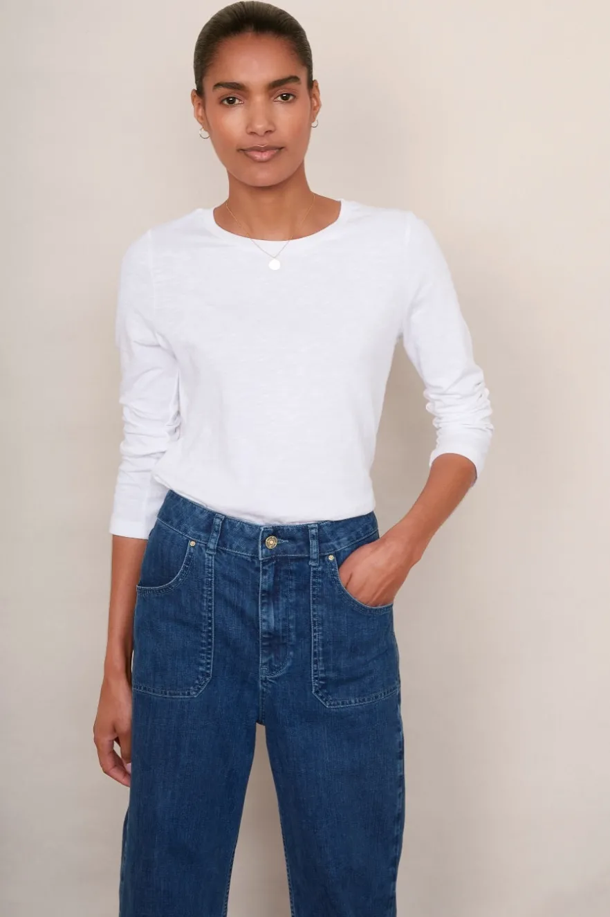 WYSE London Tops-Celina 3/4 Sleeve Crew Tee - White