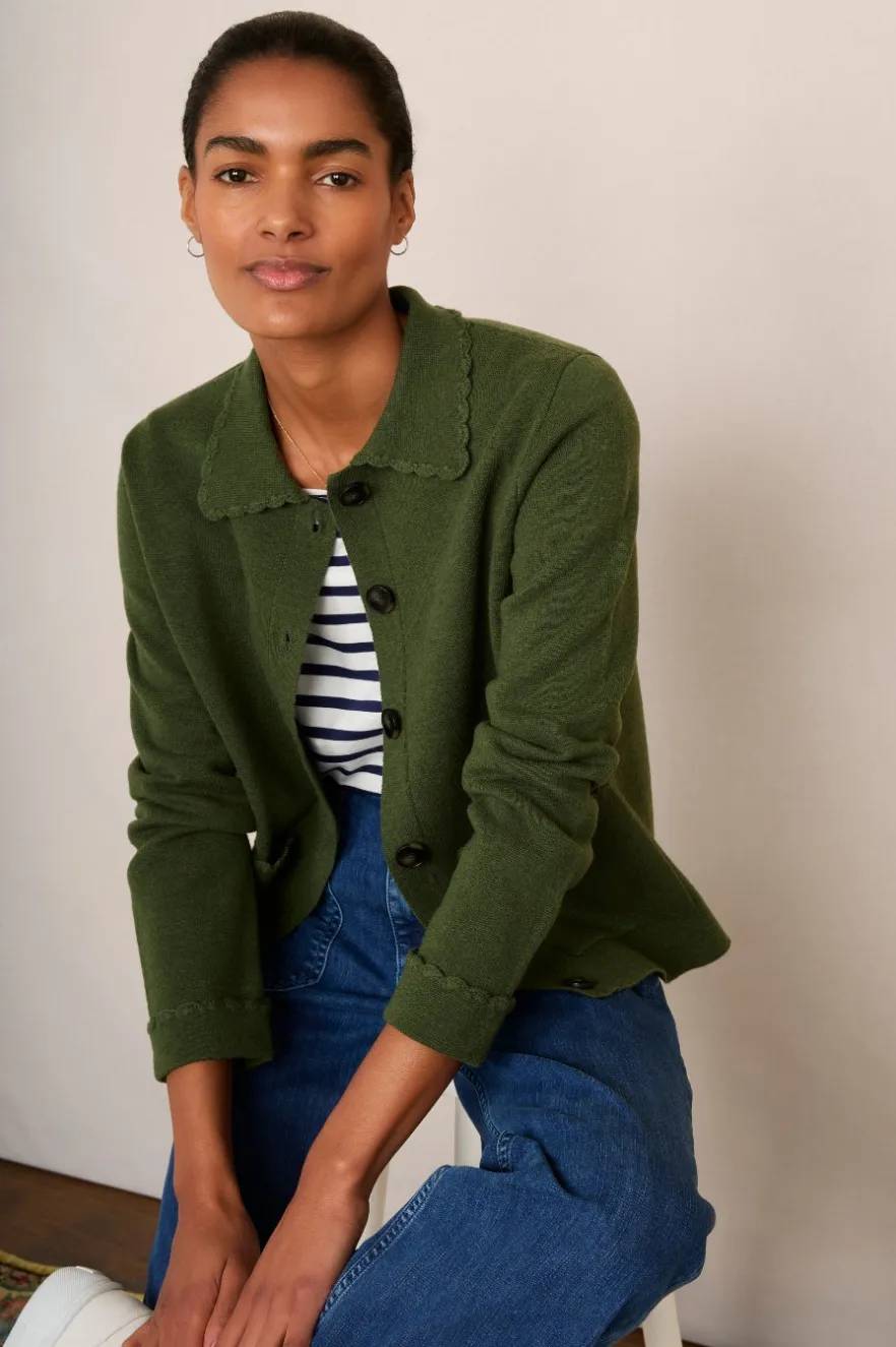 WYSE London Knitwear-Cressida Knitted Jacket - Moss Green