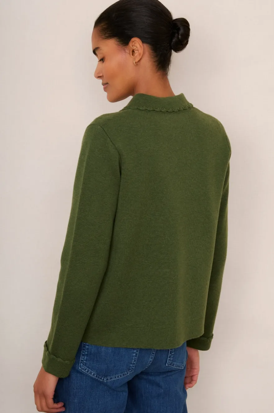 WYSE London Knitwear-Cressida Knitted Jacket - Moss Green