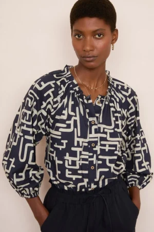 WYSE London Tops-Db X Wyse Bonnet Blouse - Midnight/Ivory