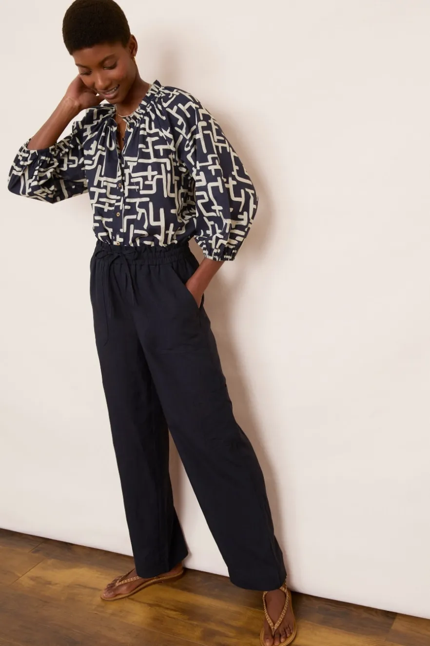 WYSE London Tops-Db X Wyse Bonnet Blouse - Midnight/Ivory