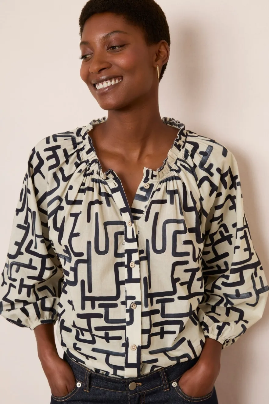 WYSE London Tops-Db X Wyse Bonnet Blouse - Ivory/Midnight