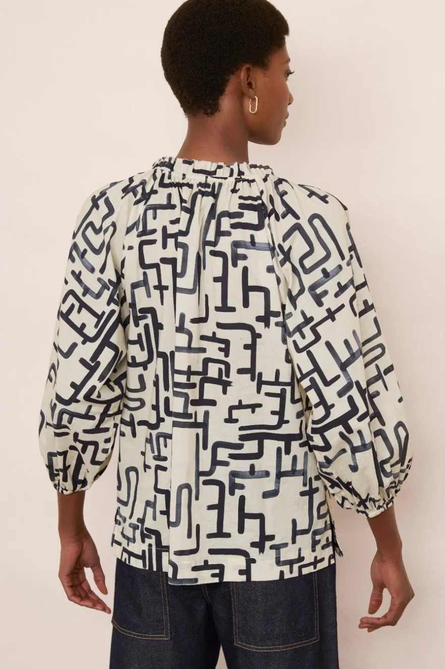 WYSE London Tops-Db X Wyse Bonnet Blouse - Ivory/Midnight