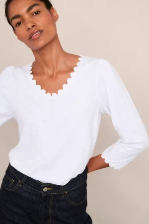 WYSE London Tops-Elyna Ric Rac 3/4 Sleeve Tee - Ivory