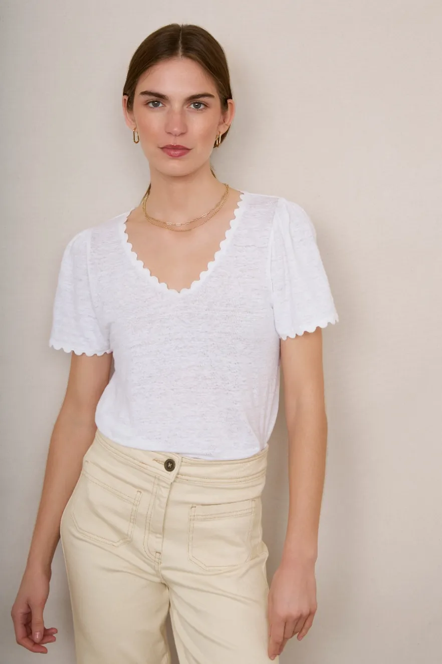 WYSE London Linen-Elyna Ric Rac Linen Tee - White