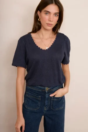WYSE London Linen-Elyna Ric Rac Linen Tee - Midnight
