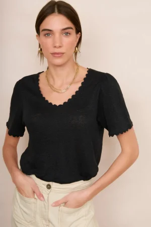 WYSE London Linen-Elyna Ric Rac Linen Tee - Black