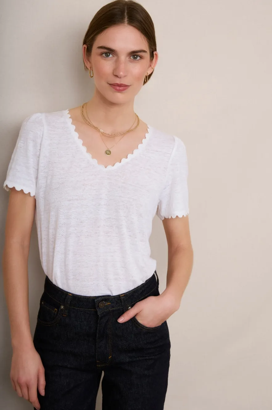 WYSE London Linen-Elyna Ric Rac Linen Tee - White