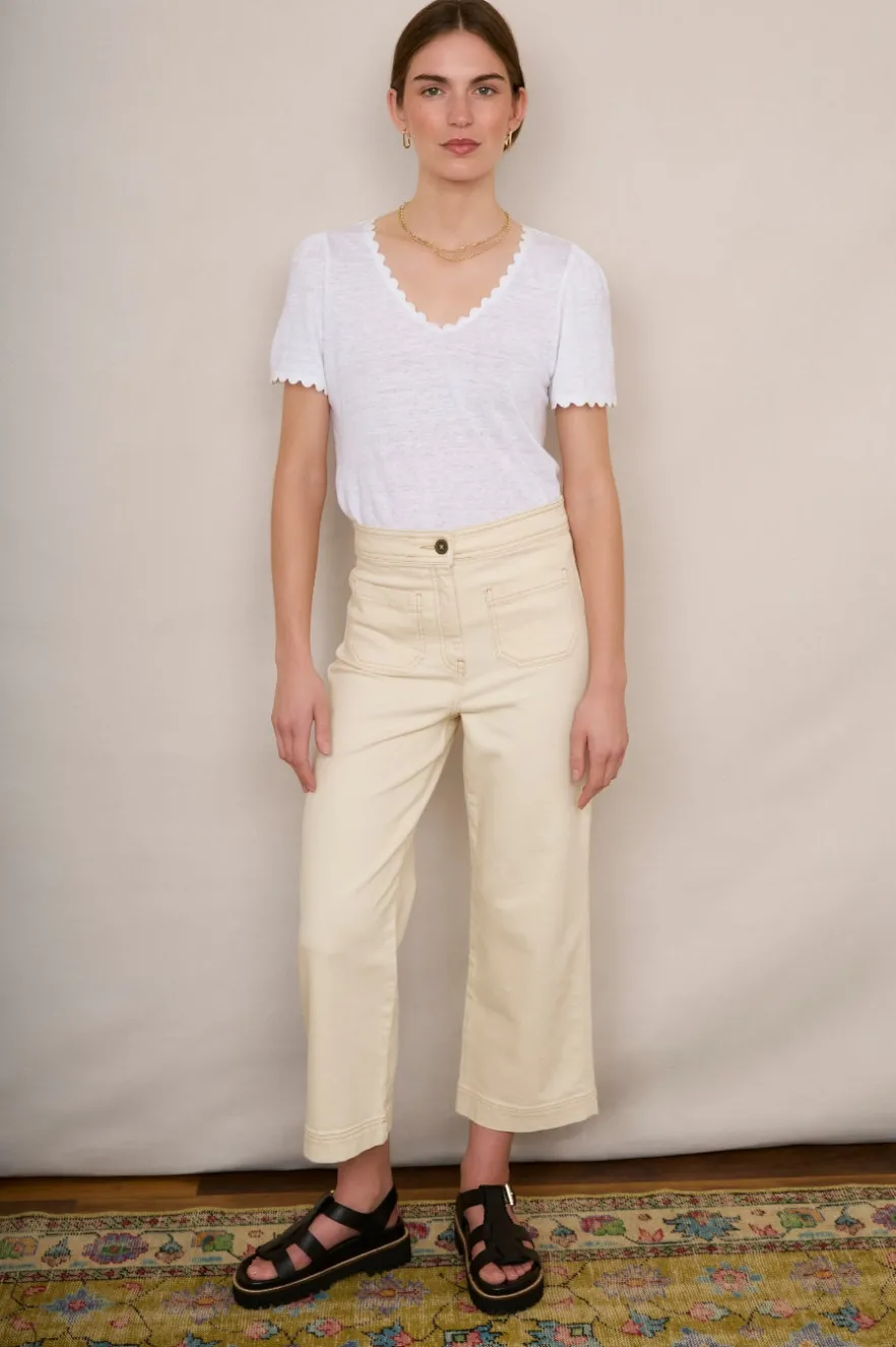 WYSE London Linen-Elyna Ric Rac Linen Tee - White