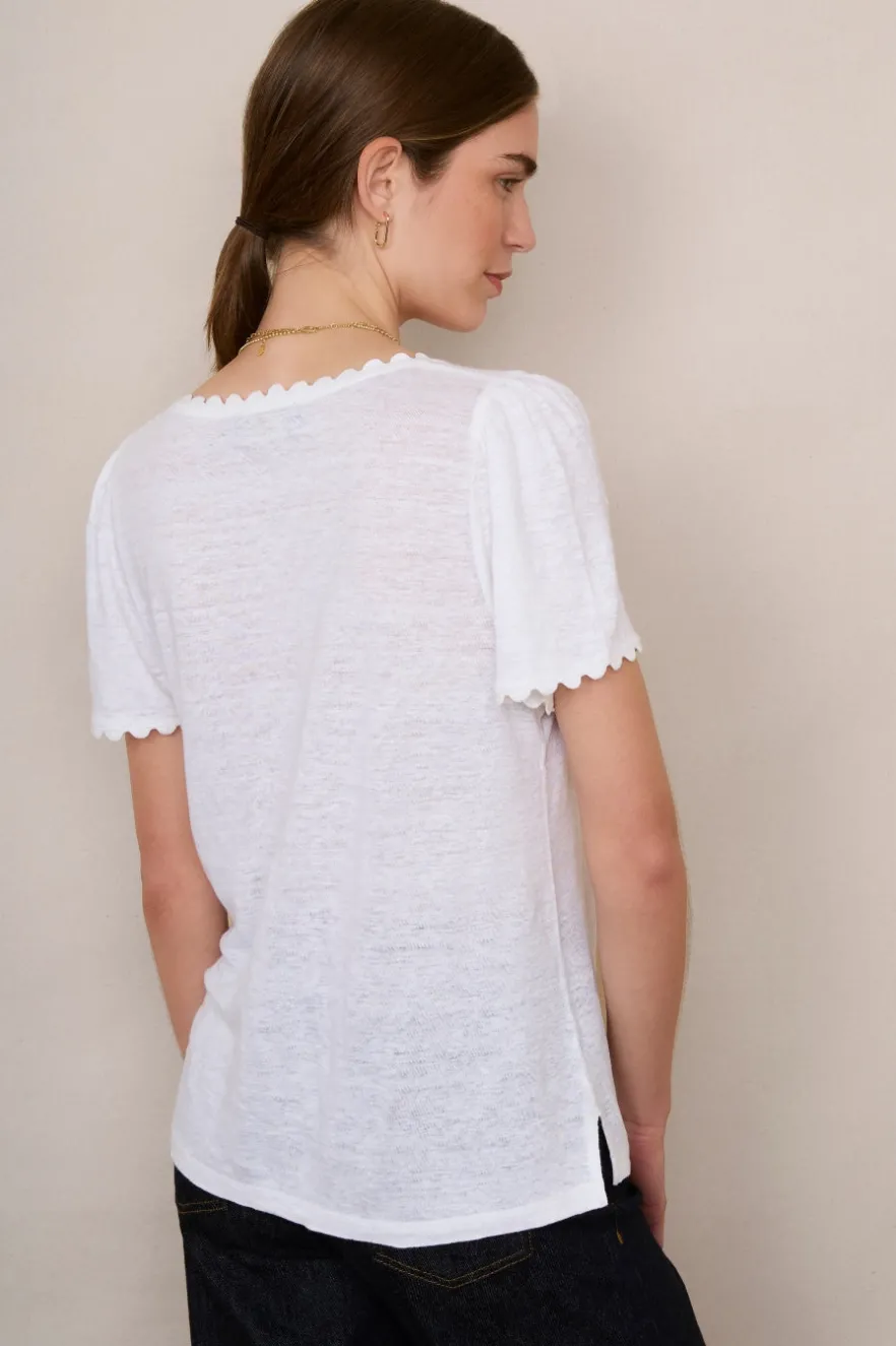 WYSE London Linen-Elyna Ric Rac Linen Tee - White