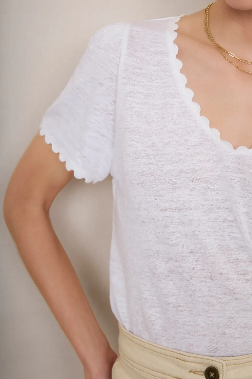WYSE London Linen-Elyna Ric Rac Linen Tee - White