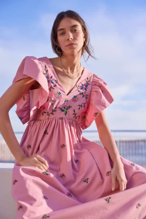 WYSE London Dresses & Jumpsuits-Emmeline Dress - Pink Embroidered