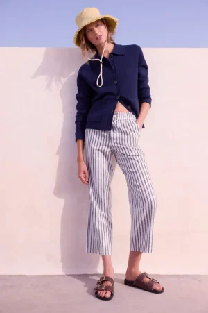 WYSE London Trousers-Everly Stripe Trousers - Blue/Ivory