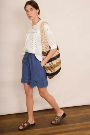 WYSE London Linen-Faria Linen Short - Denim Blue
