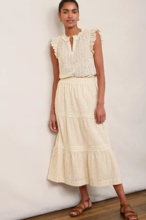 WYSE London Skirts-Felicity Broderie Skirt - Cream