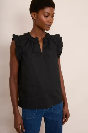 WYSE London Holiday-Felicity Frill Top - Black