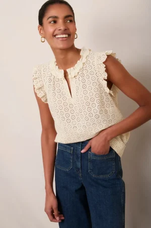 WYSE London Tops-Felicity Top - Cream Broderie