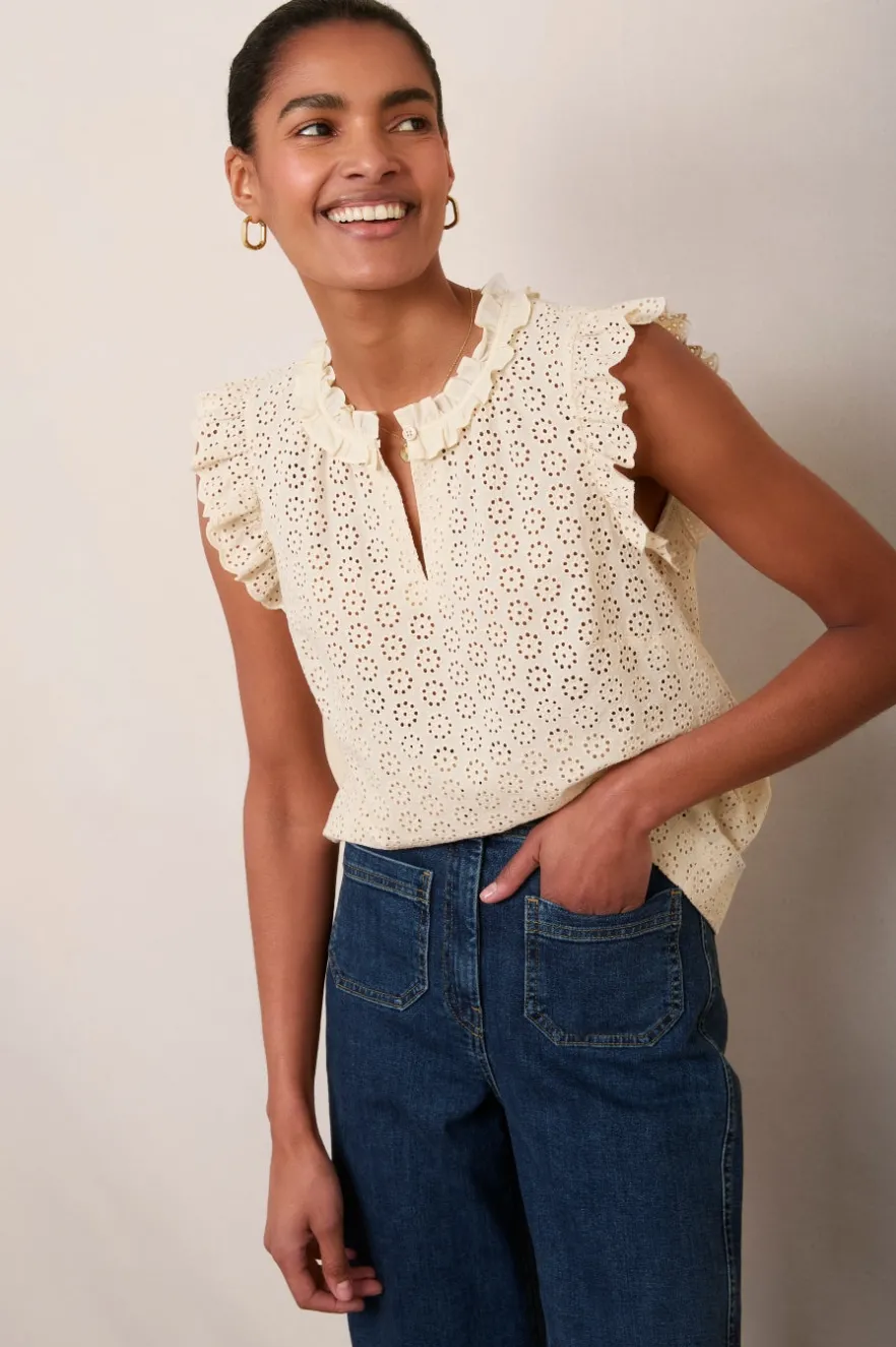 WYSE London Tops-Felicity Top - Cream Broderie