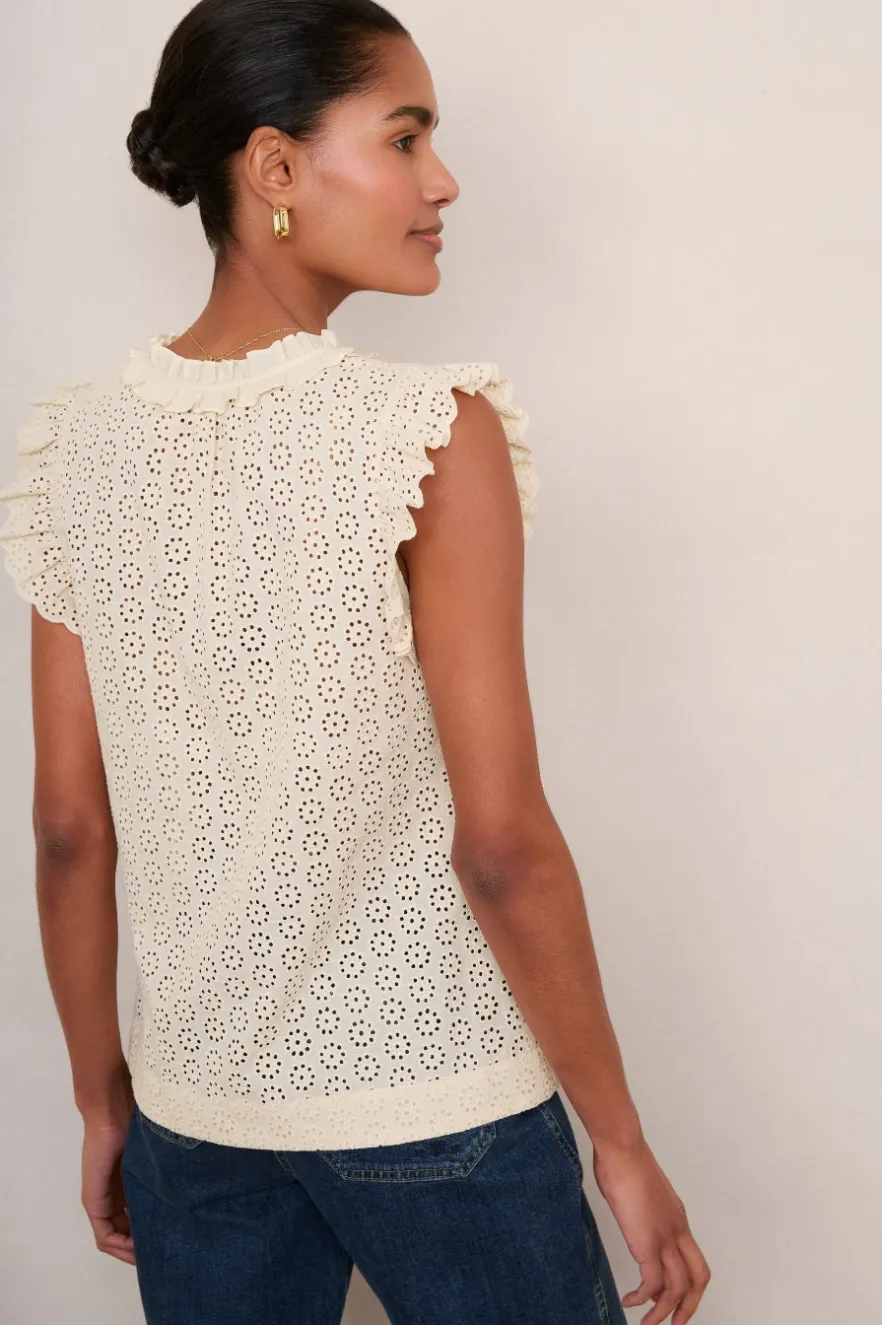 WYSE London Tops-Felicity Top - Cream Broderie