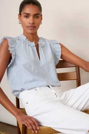 WYSE London Tops-Felicity Top - Ivory/Blue Stripe