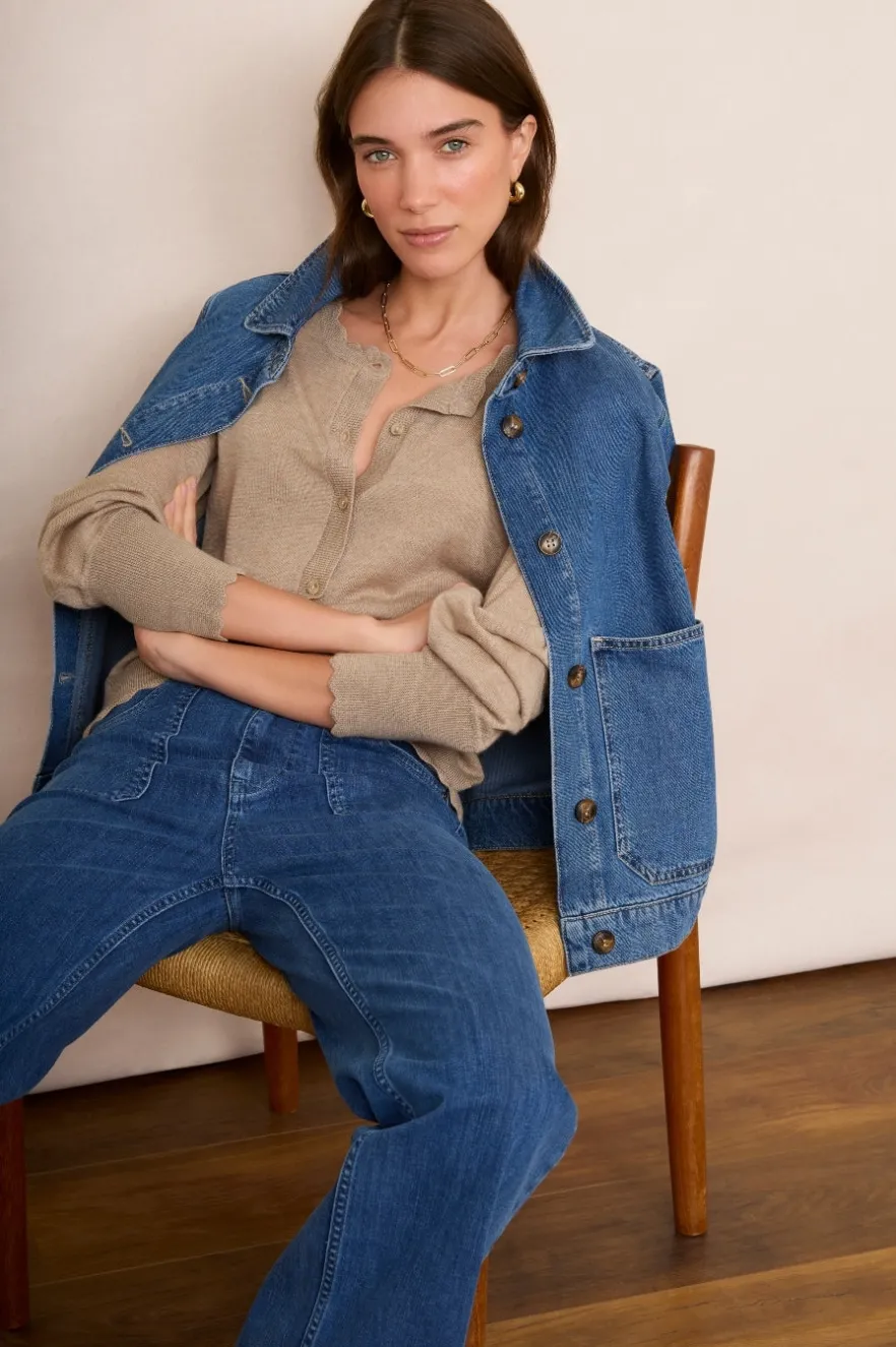 WYSE London Knitwear-Fleurine Scallop Cardigan - Taupe