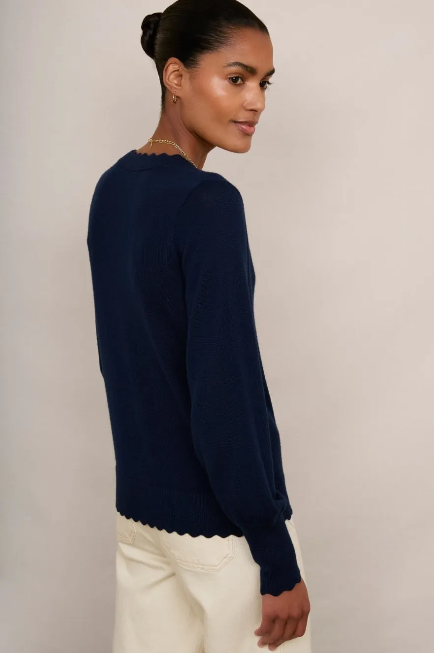 WYSE London Knitwear-Fleurine Scallop Cardigan - Midnight