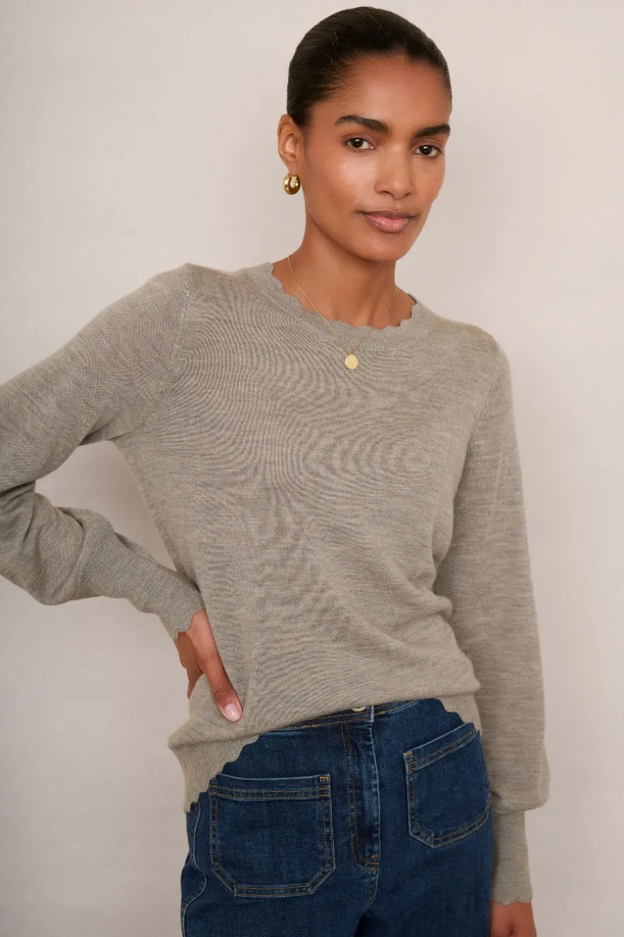 WYSE London Knitwear-Fleurine Scallop Jumper - Mushroom
