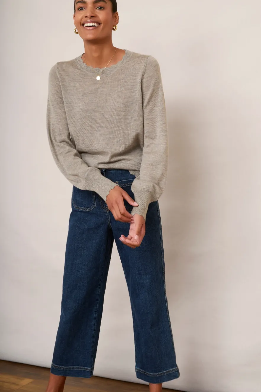 WYSE London Knitwear-Fleurine Scallop Jumper - Mushroom