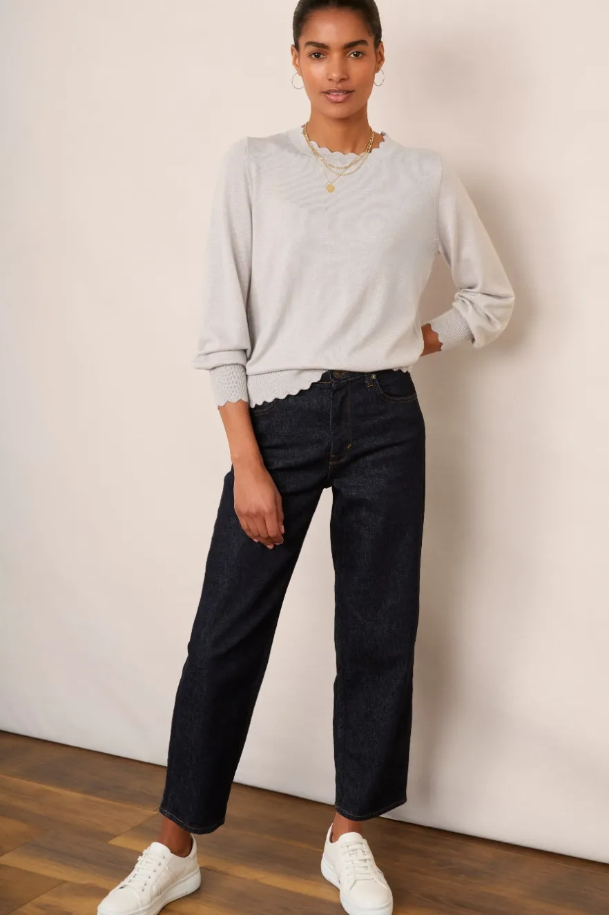 WYSE London Knitwear-Fleurine Scallop Jumper - Light Grey Sparkle
