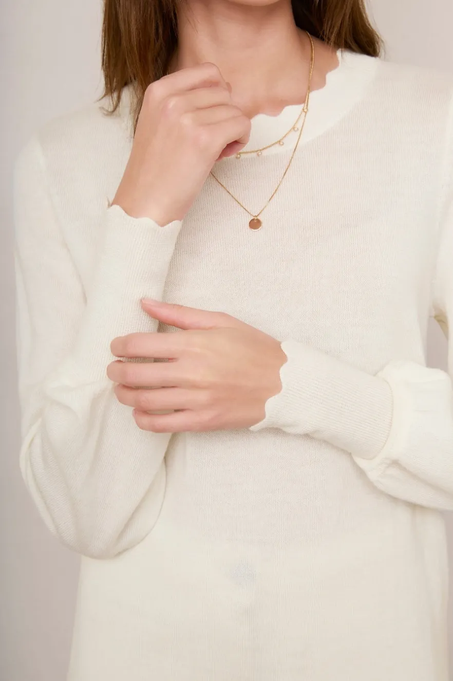 WYSE London Knitwear-Fleurine Scallop Jumper - Ivory